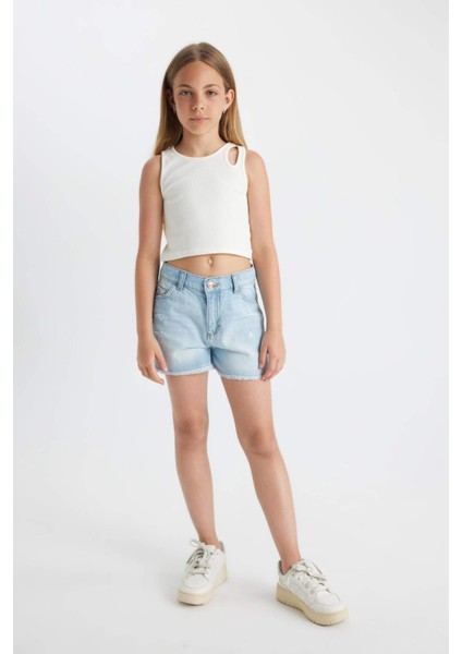 Kız Çocuk Yırtık Detaylı Jean Şort fırsatları