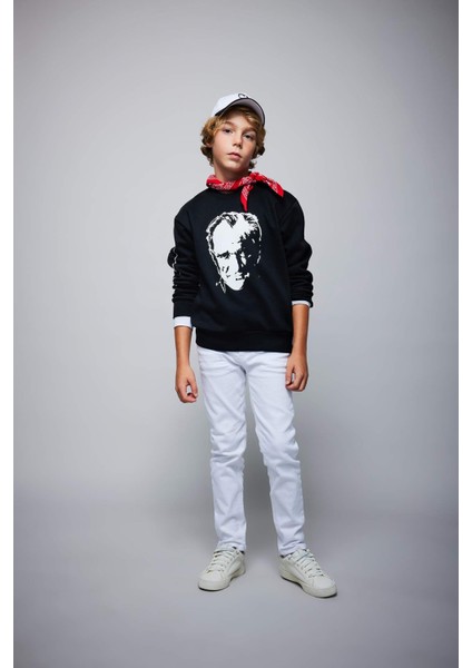 Erkek Çocuk Siyah Bisiklet Yaka Atatürk Baskılı Sweatshirt B3746A823WN fiyatları