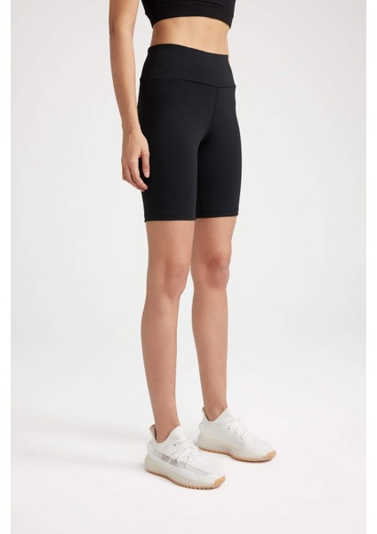 Fit Siyah Yüksek Bel Beli Saran Biker Esnek Kısa Basic Düz Sporcu Tayt Z6741AZ24SP indirimleri