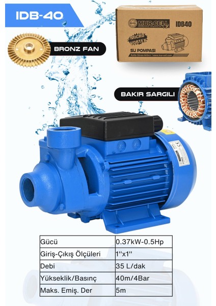 IDB40 Bakır Sargı Su Pompası 0.37-Kw -0.5 Hp fiyatları