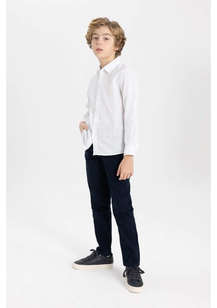 Erkek Çocuk Lacivert Düz Paça Gabardin Basic Düz Pantolon X4224A624SM