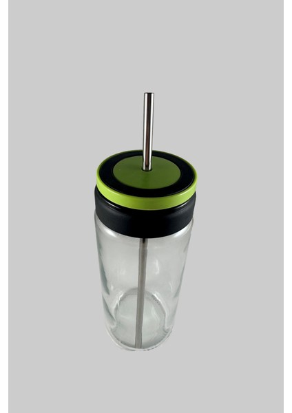 Yeşil Cam Pipetli Matara Vakumlu Kapaklı Metal Pipetli Cam Kavanoz Bardak 0,5ml