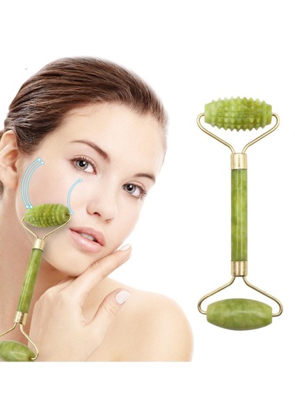 Yeşim Taşı Face Roller, Doğal Taş Masaj Aleti, Tırtıklı Jade Roller, Ferahlatıcı Bakım