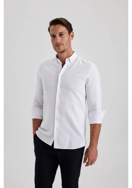 Modern Fit Dokulu Uzun Kollu Gömlek B6582AX23SM
