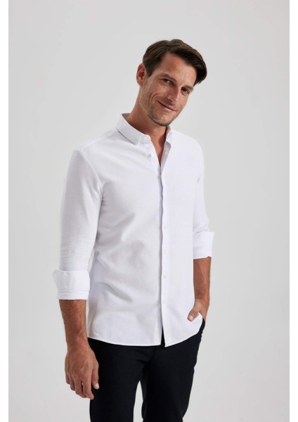 Modern Fit Dokulu Uzun Kollu Gömlek B6582AX23SM