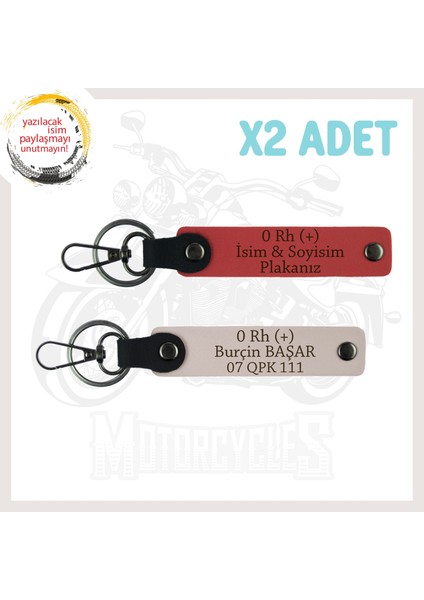 Nar Çiçeği-Pudra, Motor Tutkunlarına Özel Isim Plaka ve 0 Rh (+) Yazılı Özel Üretim 2'li Anahtarlık