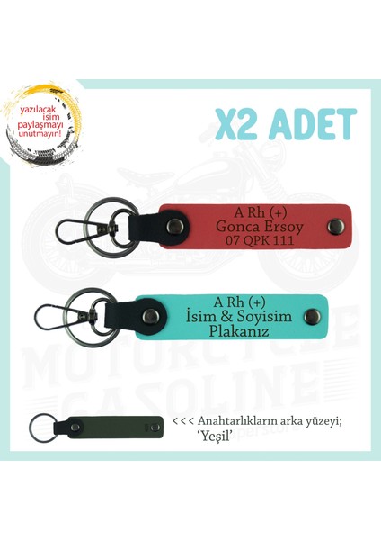 Dostlara Özel, Isim Plaka ve A Rh (+) Kan Grubu Yazılı Hediye X2 Anahtarlık, Nar Çiçeği-Turkuaz-Ysl