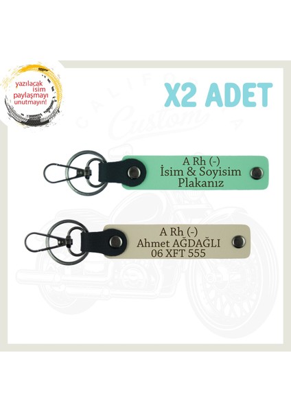 Yeşil-S Kahve, Çok Sevdiğine Özel, Isim Plaka ve A Rh - Kan Grubu Yazılı Kişisel 2'li Anahtarlık Set