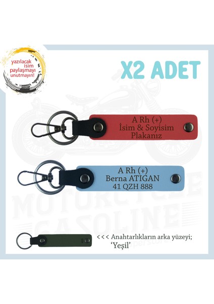 Yol Arkadaşları Için, Isim Plaka ve A+ Kan Grubu Kişiye Özel X2 Anahtarlık Set, Nar Çiçeği-Mavi-Ysl