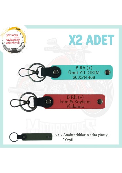 Dostlara Özel, Isim Plaka ve B Rh (+) Kan Grubu Yazılı Hediye X2 Anahtarlık, Nar Çiçeği-Turkuaz-Ysl