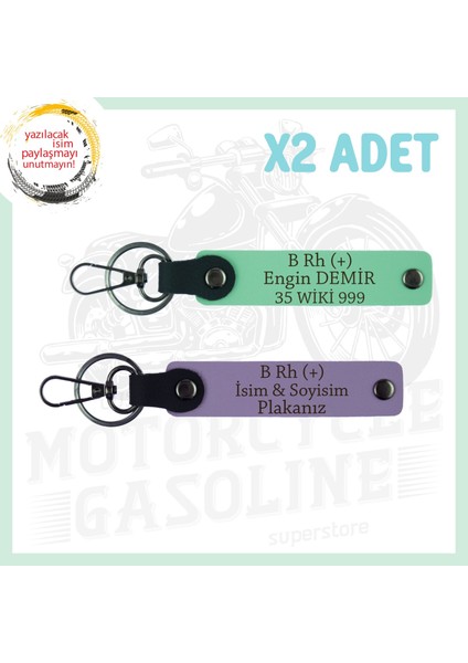 Mor Menekşe-Yeşil, Yol Tutkununa Isim Plaka ve B Rh + Kan Grubuna Kişiselleştirilmiş 2'li Anahtarlık