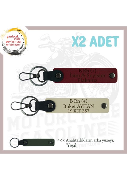 Hız Tutkunlarına Özel, Isim Plaka ve B Rh (+) Kan Grubu Yazılı Deri X2 Anahtarlık, S Kahve-Bordo-Ysl