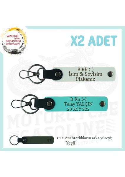 Motor Gruplarına Isim Plaka ve B Rh (-) Yazılı Özel Tasarım X2 Anahtarlık Hediye , Beyaz-Turkuaz-Ysl