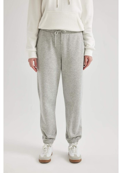 Standart Fit Kalın Jogger Eşofman Altı Bel Paça Lastikli Basic Düz Uzun Boy S7370AZ24SP