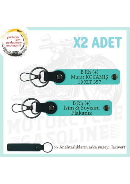 Motor Plakan ve Ismin Anahtarlığında! Isim Plaka ve B Rh (+) Kan Grubu X2 Anahtarlık, Turkuaz-Laci