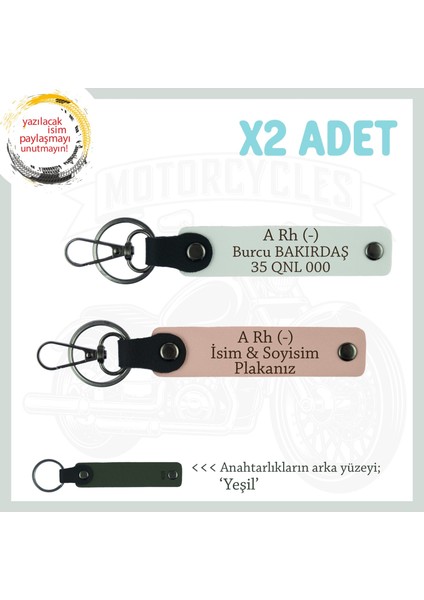 Yol Arkadaşlarına Özel, Isim Plaka ve A Rh (-) Kan Grubu Yazılı X2 Anahtarlık, Yavruağzı-Bordo-Ysl