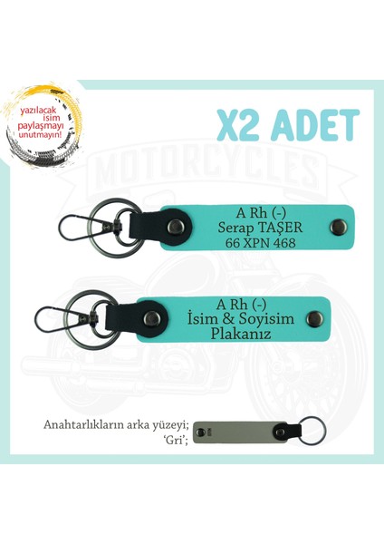 Motor Plakan, Ismin Anahtarlığında! Isim Plaka, A Rh (-) Kan Grubu Yazılı X2 Anahtarlık, Turkuaz-Gr