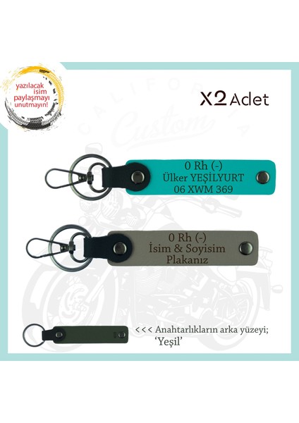 Motor Tutkunlarına Isim Plaka, 0 - Kan Grubu Yazılı Özel Üretim X2 Anahtarlık, Kül Gri-K Turkuaz-Ysl