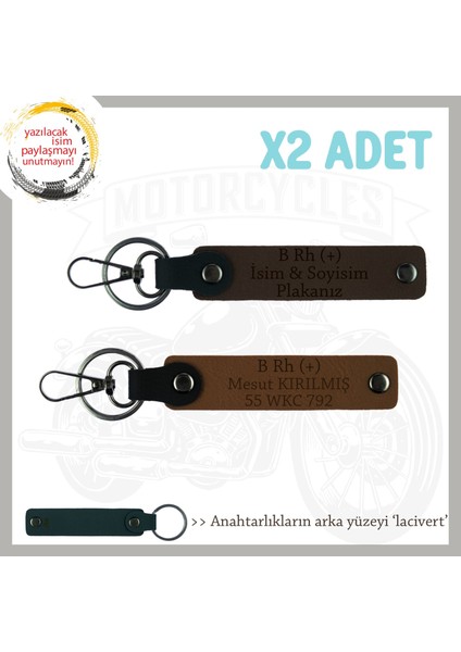 Motor Severlere, Isim Plaka ve B + Kan Grubu Yazılı Anlamlı Hediye X2 Anahtarlık, Kahve-K Kahve-Laci