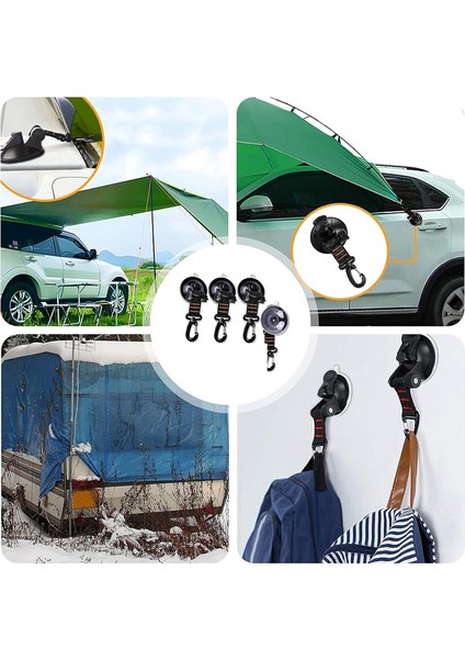 Tente Için 4 Adet D Halkalı 360° Dönebilen Kancalı Vantuz-Kırmızı (Yurt Dışından)