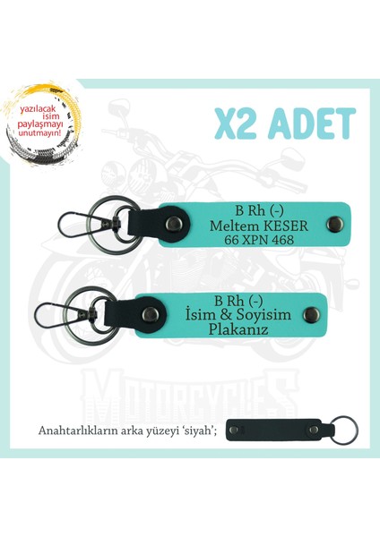 Motor Plakan ve Ismin Anahtarlığında! Isim Plaka ve B Rh (-) Kan Grubu 2'li Anahtarlık, Turkuaz-Syh