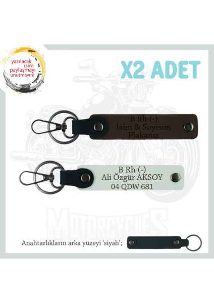 Motor Tutkunlarına, Isim Plaka ve B Rh - Kan Grubu Yazılı Kişisel X2 Anahtarlık, K Kahve-Beyaz-Syh