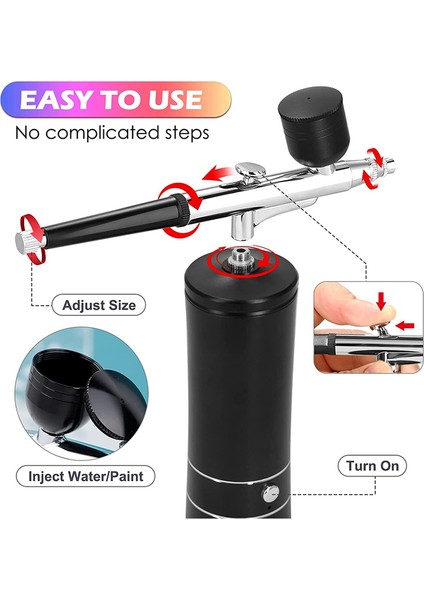 Hava Fırçası Tırnak Oksijen Enjektörü Mini Hava Kompresörü Takımı, Siyah (Yurt Dışından) modelleri