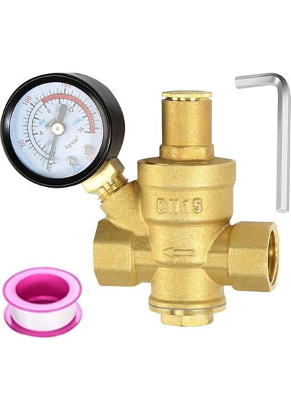 Su Basınç Regülatörü 1/2 Inç Göstergeli, Ayarlanabilir Su Basıncı (Yurt Dışından)