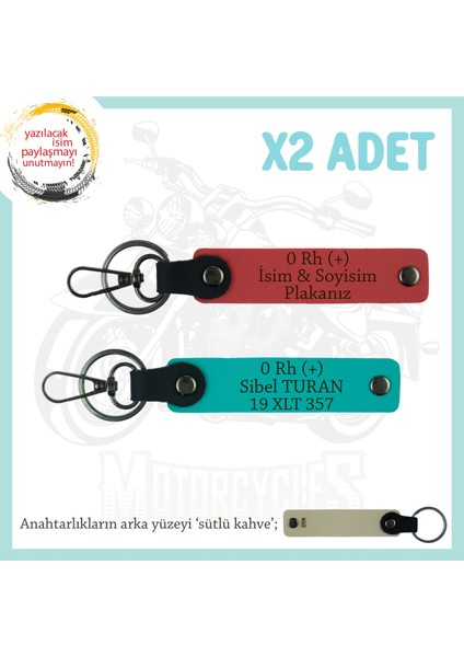 Asfaltın Tozunu Attıranlara X2 Anahtarlık Isim Plaka ve 0+ Kan Grubu Yazılı, Nar Çiçeği-K Turkuaz-Sk