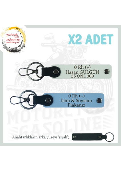 Yolların Maceracıları Için, Isim Plaka, 0 Rh (+) Kan Grubu Yazılı Özel X2 Anahtarlık, Mavi-Beyaz-Syh