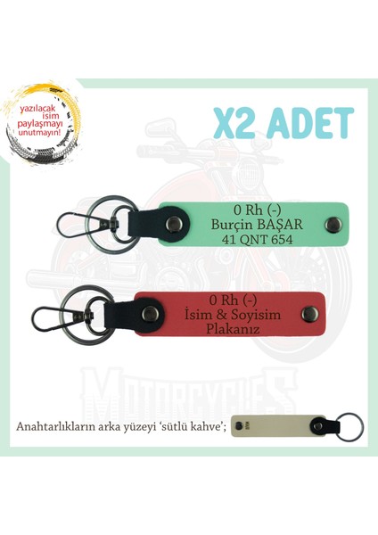 Baba Için, Isim Plaka ve 0 Rh (-) Kan Grubu Yazılı Kişisel Deri X2 Anahtarlık, Nar Çiçeği-Yeşil-Sk