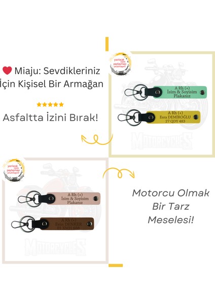 Motosiklet Aşıkları Için, Isim Plaka ve B (-) Kan Grubu Yazılı Kişisel X2 Anahtarlık, Kahve-Pembe-Sk fiyatları