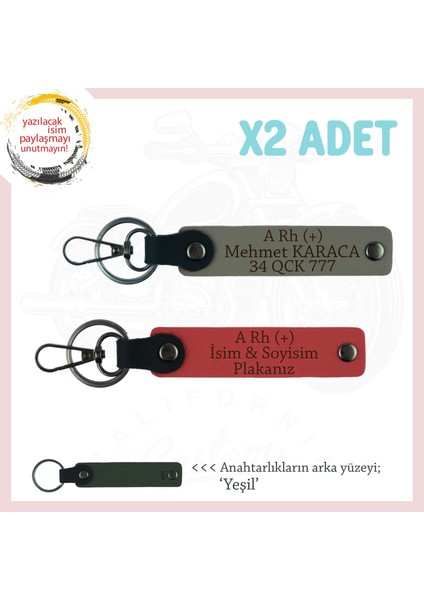 Hız Aşıkları Için Özel Isim Plaka ve A Rh (+) Kan Grubu Yazılı X2 Anahtarlık, Nar Çiçeği-Kül Gri-Ysl