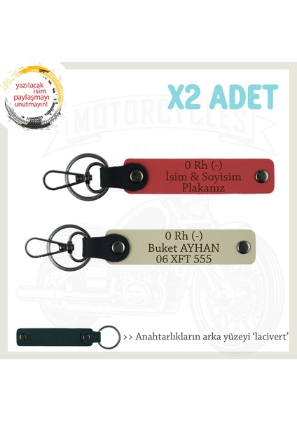 Hız Severlere Özel Isim Plaka, 0 Rh (-) Kan Grubu Yazılı Deri X2 Anahtarlık, Nar Çiçeği-S Kahve-Laci