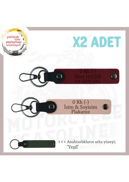 Yol Arkadaşlarına Özel, Isim Plaka ve 0 Rh (-) Kan Grubu Yazılı X2 Anahtarlık, Yavruağzı-Bordo-Ysl