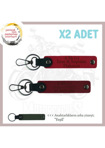 Yol Arkadaşlarına, Isim Plaka ve A Rh (+) Kan Grubu Kişiselleşmiş X2 Anahtarlık, Kırmızı-Bordo-Ysl