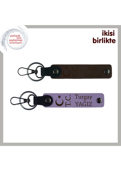 Ziyaretlerde Götürülebilecek Anlamlı Hediye – Ay Yıldız Tc Anahtarlık Takımı, Koyu Kahve-Mor