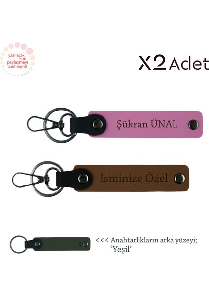 Sevgililer Gününe Romantik Dokunuş, Isimli 2’li Anahtarlık Seti, Açık Kahve-Pembe-Yeşil