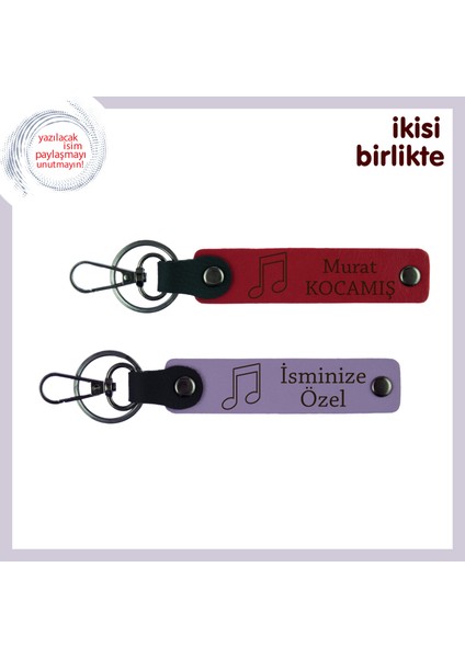 Sevgiyle Dinlenen Şarkıların Hatırası, Kişiselleştirilebilir Deri Anahtarlık Takımı, Kırmızı-Mor