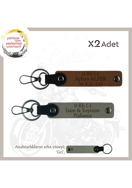 Motor Severlere, Isim Plaka ve 0 Rh (-) Kan Grubu, Özel Tasarım X2 Anahtarlık Set, Kül Gri-Kahve-Gr