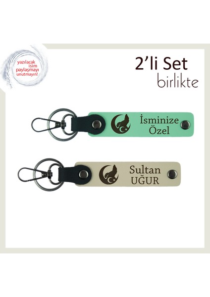 Duyguları Taşıyan Tasarım, Bozkurt ve Ayyıldız Isimli X2’li Hediye Anahtarlık, Açık Yeşil-S Kahve