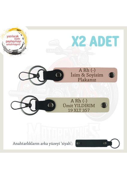 Motosiklet Sevene Hediyelik Isim Plaka ve A Rh (-) Kan Grubu X2 Anahtarlık, Yavruağzı-S Kahve-Syh