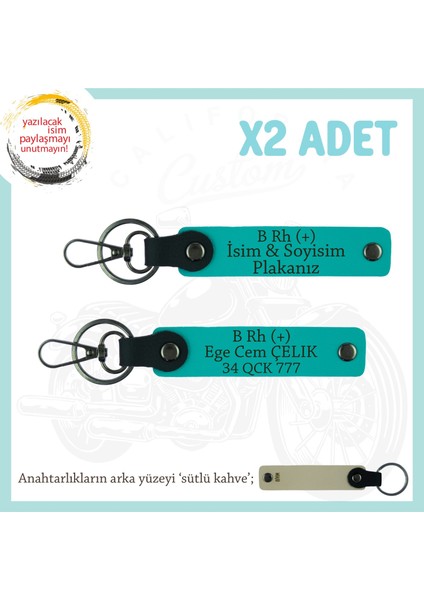 Yol Arkadaşlarına Özel Isim Plaka, B Rh (+) Kan Grubu Yazılı Kişiye Özel X2 Anahtarlık, K Turkuaz-Sk
