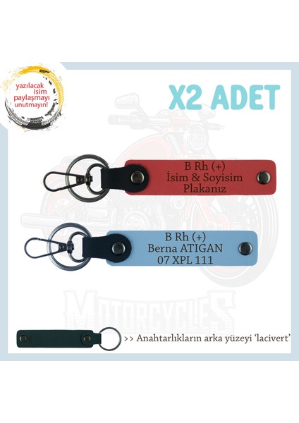 Yol Arkadaşları Için, Isim Plaka ve B+ Kan Grubu Kişiye Özel X2 Anahtarlık Set, Nar Çiçeği-Mavi-Laci