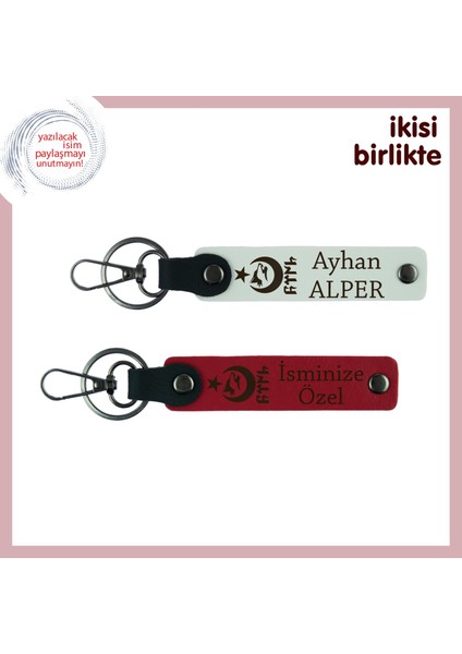 Akrabaya Hatıralık Hediye, Ayyıldız Kurt Göktürk Kişisel Isimli 2’li Anahtarlık Takım, Beyaz-Kırmızı