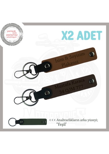 Motorsiklet Grupları Için, Üzerinde Isim ve Plaka Yazılı X2'li Anahtarlık Set, Kahve-K Kahve-Ysl