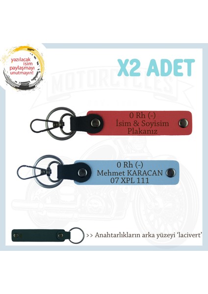Yol Arkadaşları Için, Isim Plaka ve 0- Kan Grubu Kişiye Özel X2 Anahtarlık Set, Nar Çiçeği-Mavi-Laci