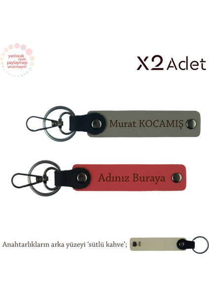 Çiftlere Doğum Günü Jest, Isimli 2’li Anahtarlık Takımı, Nar Çiçeği-Kül Gri-Sütlü Kahve