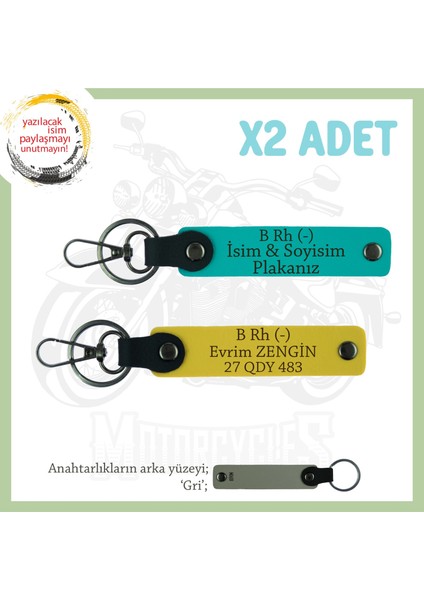 Hız Severlere Özel Isim Plaka ve B Rh (-) Kan Grubu Yazılı X2 Anahtarlık Hediyesi, K Turkuaz-Sarı-Gr
