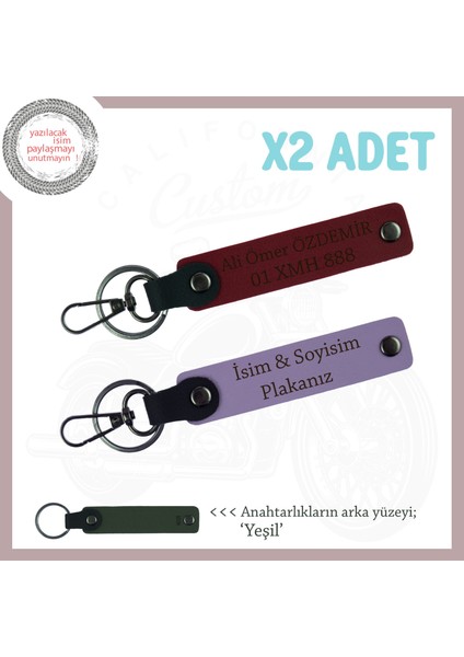 Yolların Sürücülerine Özel, Isim ve Plaka Yazılı X2'li Anahtarlık, Hediyelik Set, Mor-Bordo-Ysl